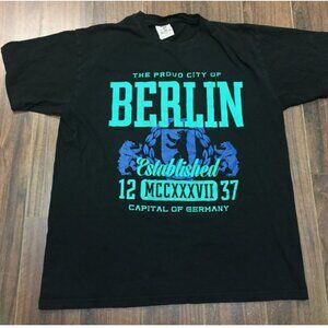 Vtg Proud City Berlin Established 1237 Black T Shirt Large Cotton Unisex Germany